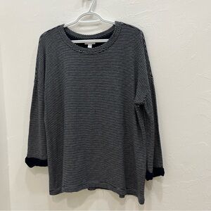 J Jill Womans 3/4 Sleeve‎ Cotton Blend Top Blue White Stripe Size Large